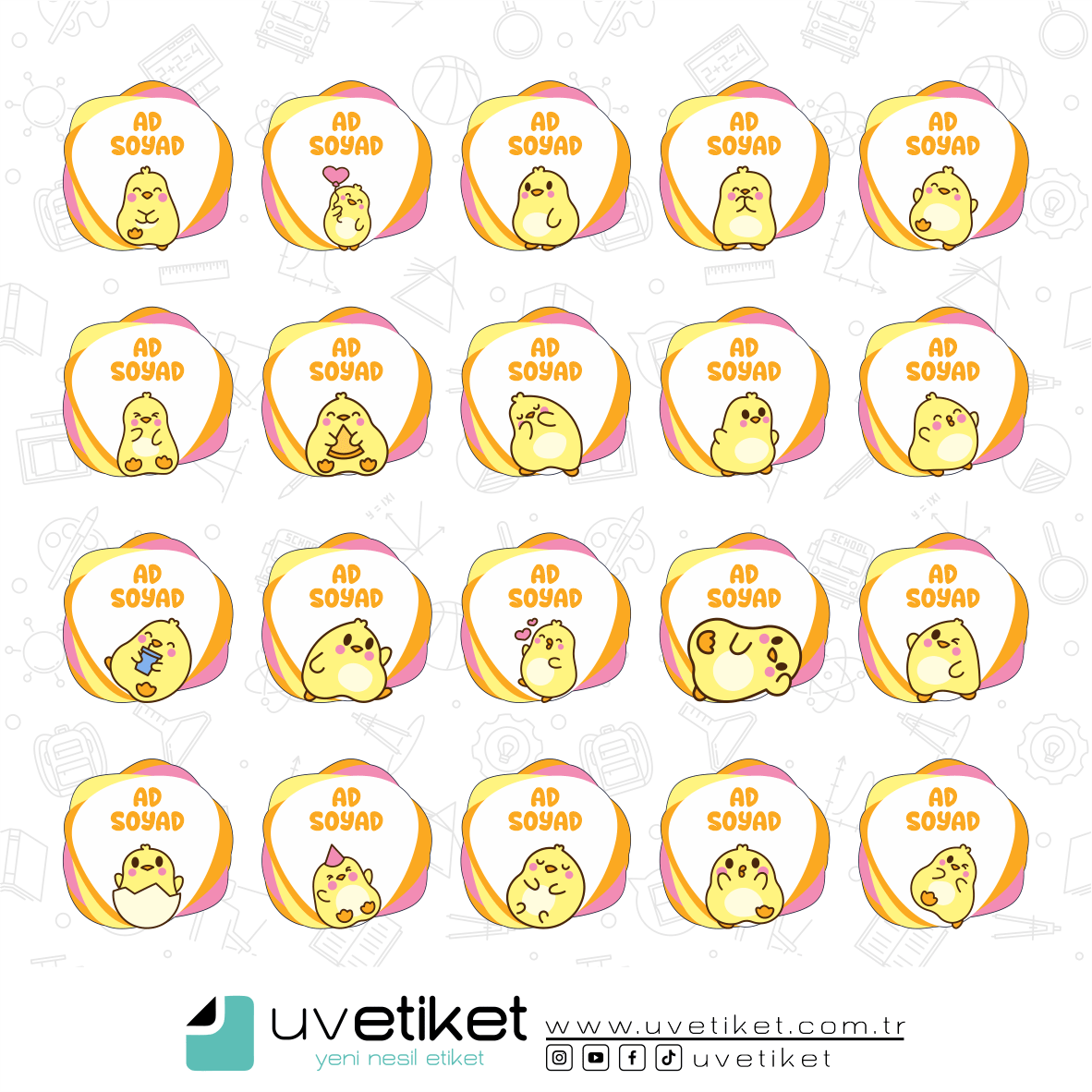 UV DTF Civciv Okul Etiketleri