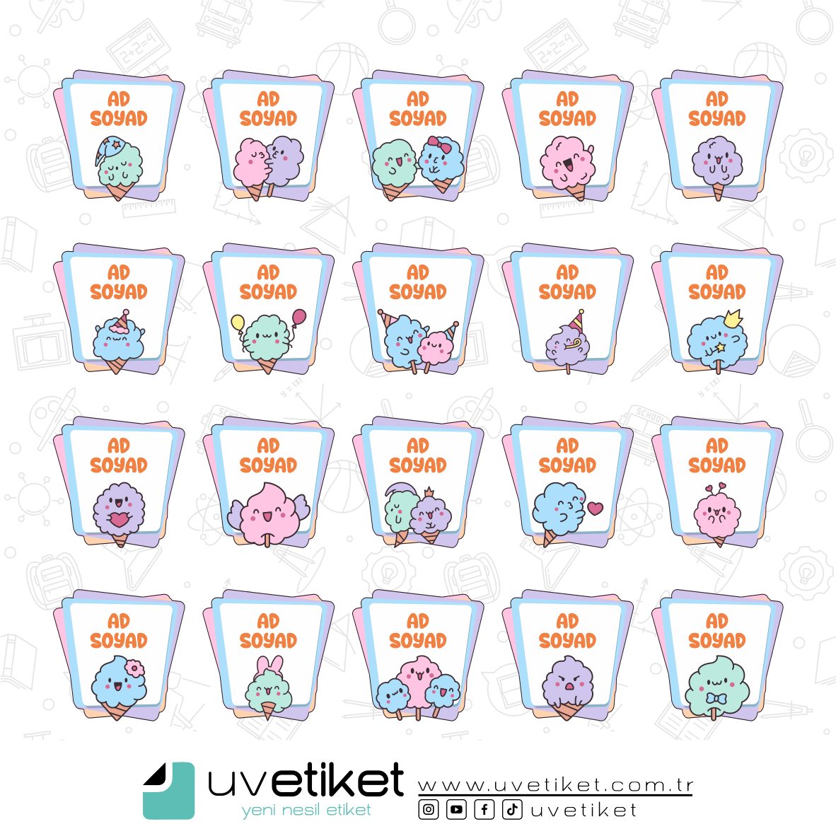 UV DTF Dondurma Okul Etiketleri