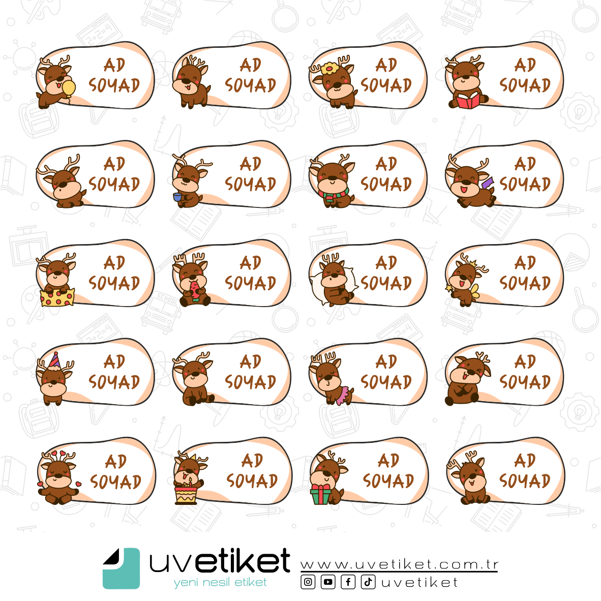 UV DTF Geyik Okul Etiketleri