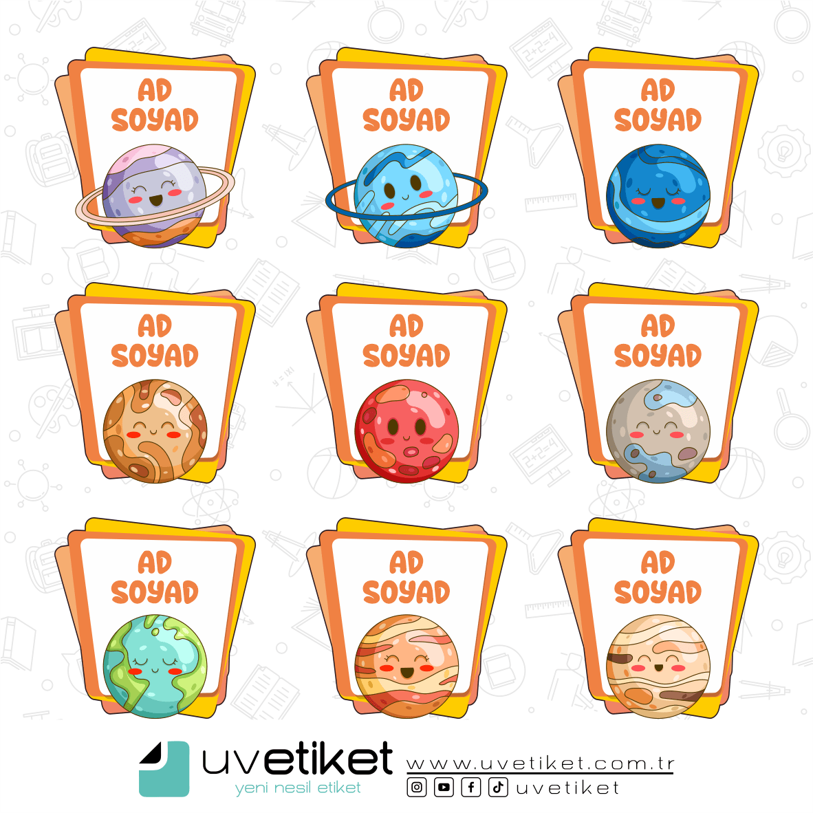 UV DTF Gezegenler Okul Etiketleri