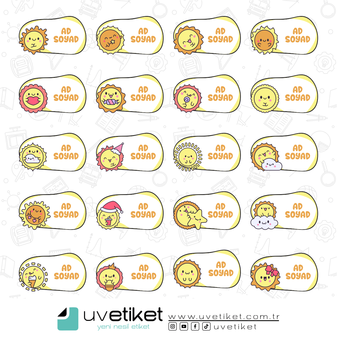 UV DTF Güneş Okul Etiketleri