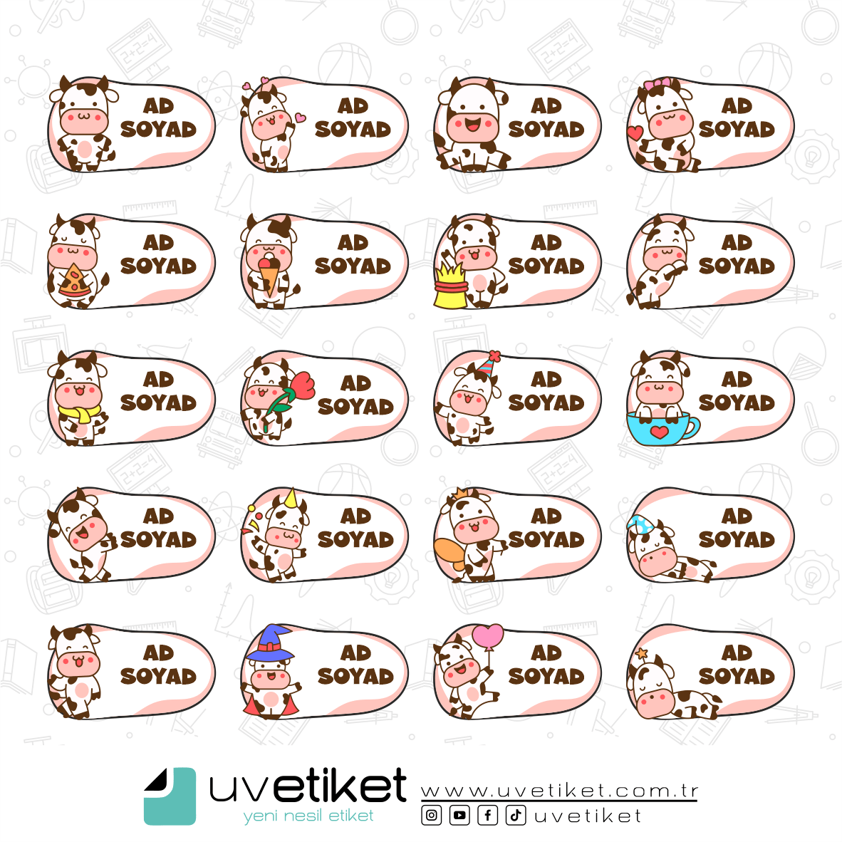 UV DTF İnek Okul Etiketleri