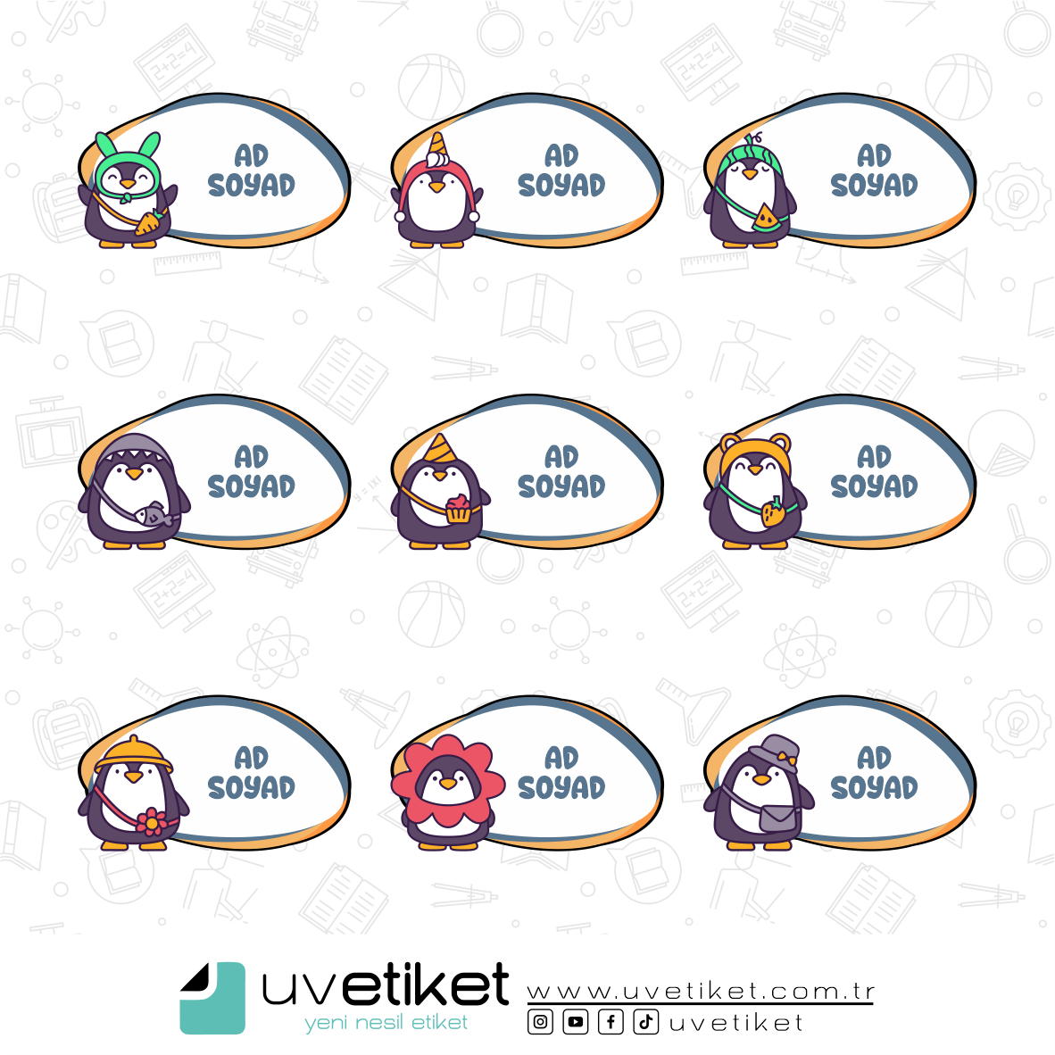 UV DTF Penguen Okul Etiketleri