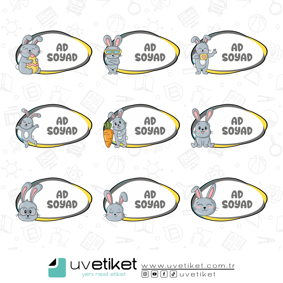 UV DTF Tavşan Okul Etiketleri