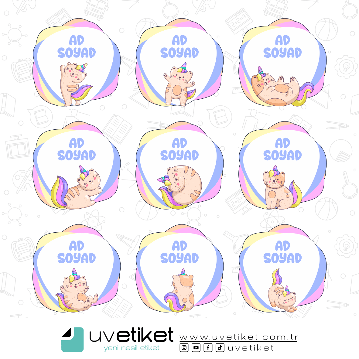 UV DTF Unicat Okul Etiketleri