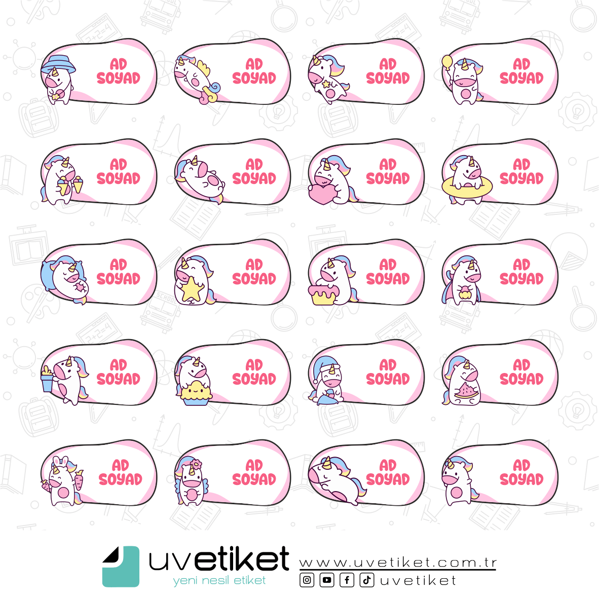 UV DTF Unicorn Okul Etiketleri