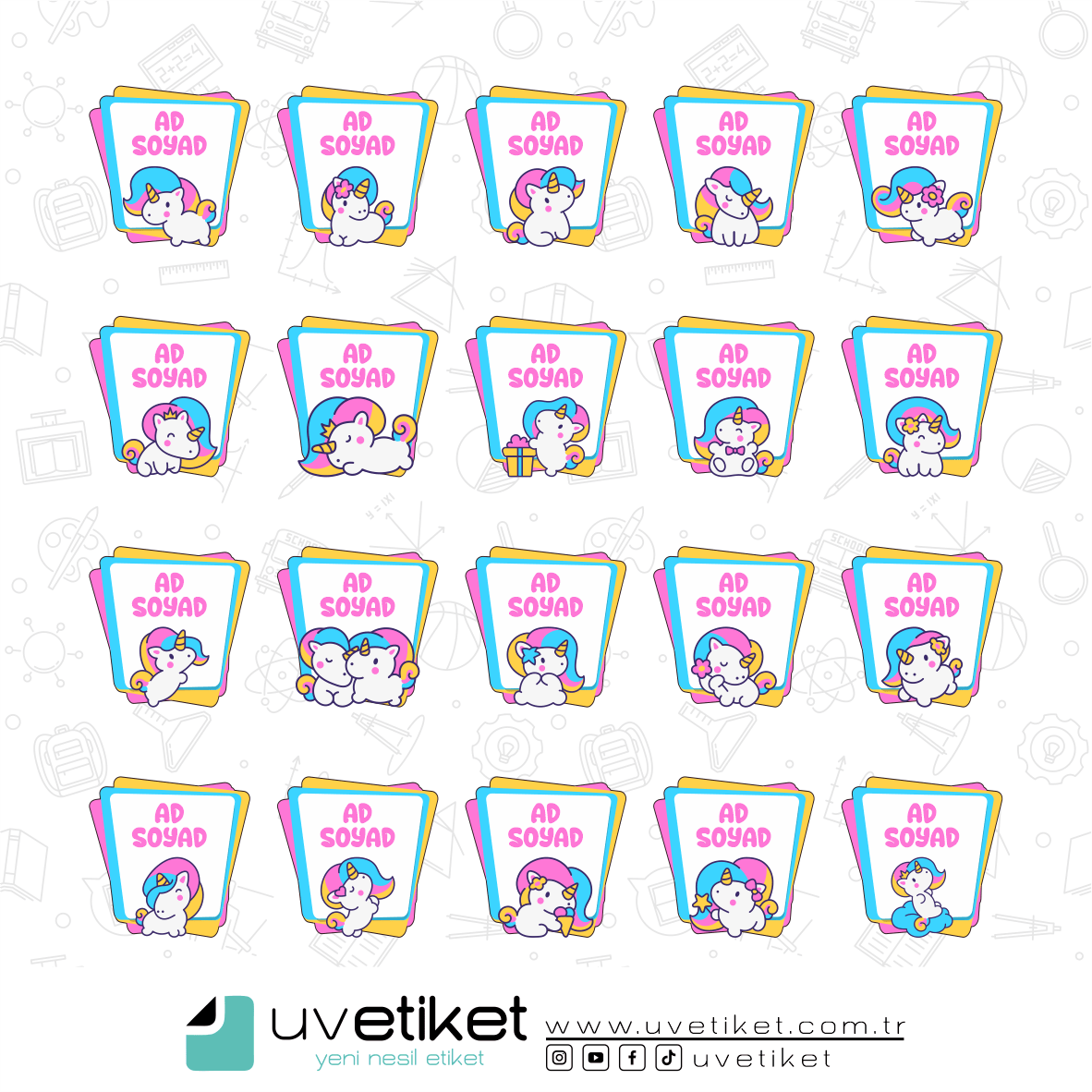 UV DTF Unicorn Okul Etiketleri