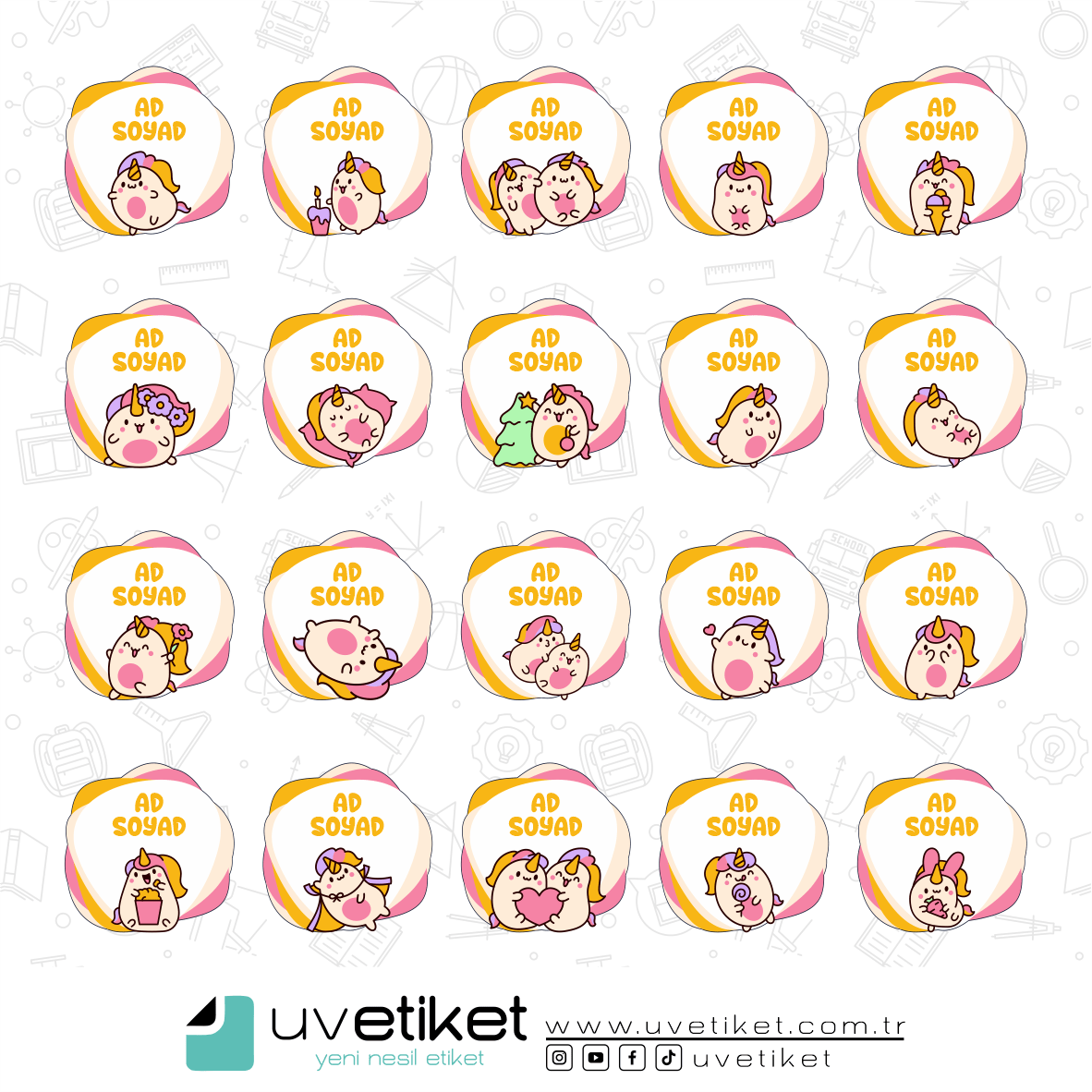 UV DTF Unicorn Okul Etiketleri