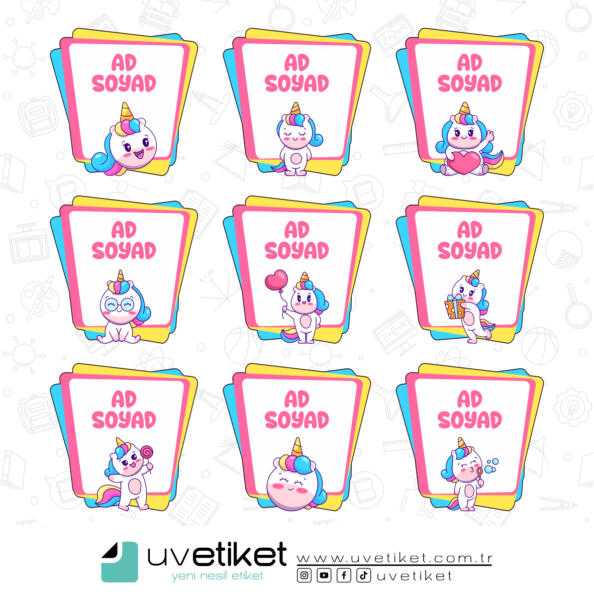 UV DTF Unicorn Okul Etiketleri