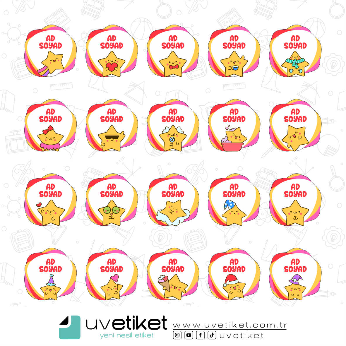 UV DTF Yıldız Okul Etiketleri