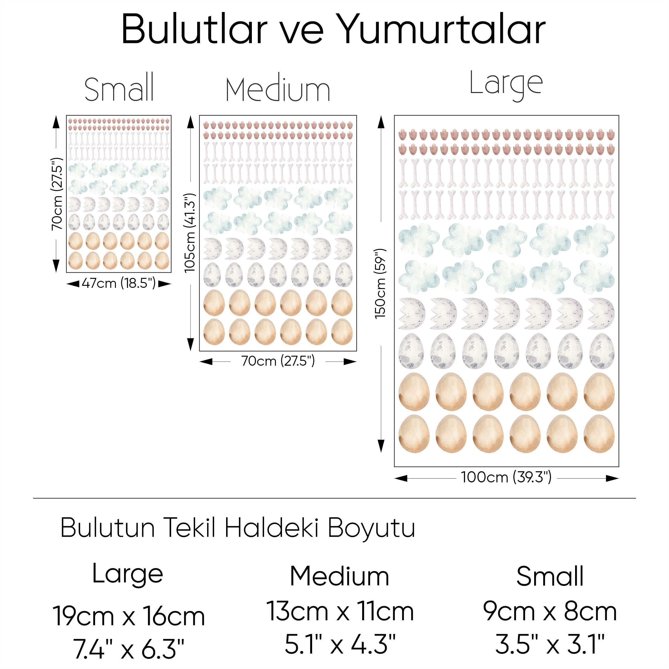 Sevimli Dinazorlar ve Bulutlar Duvar Etiket Seti